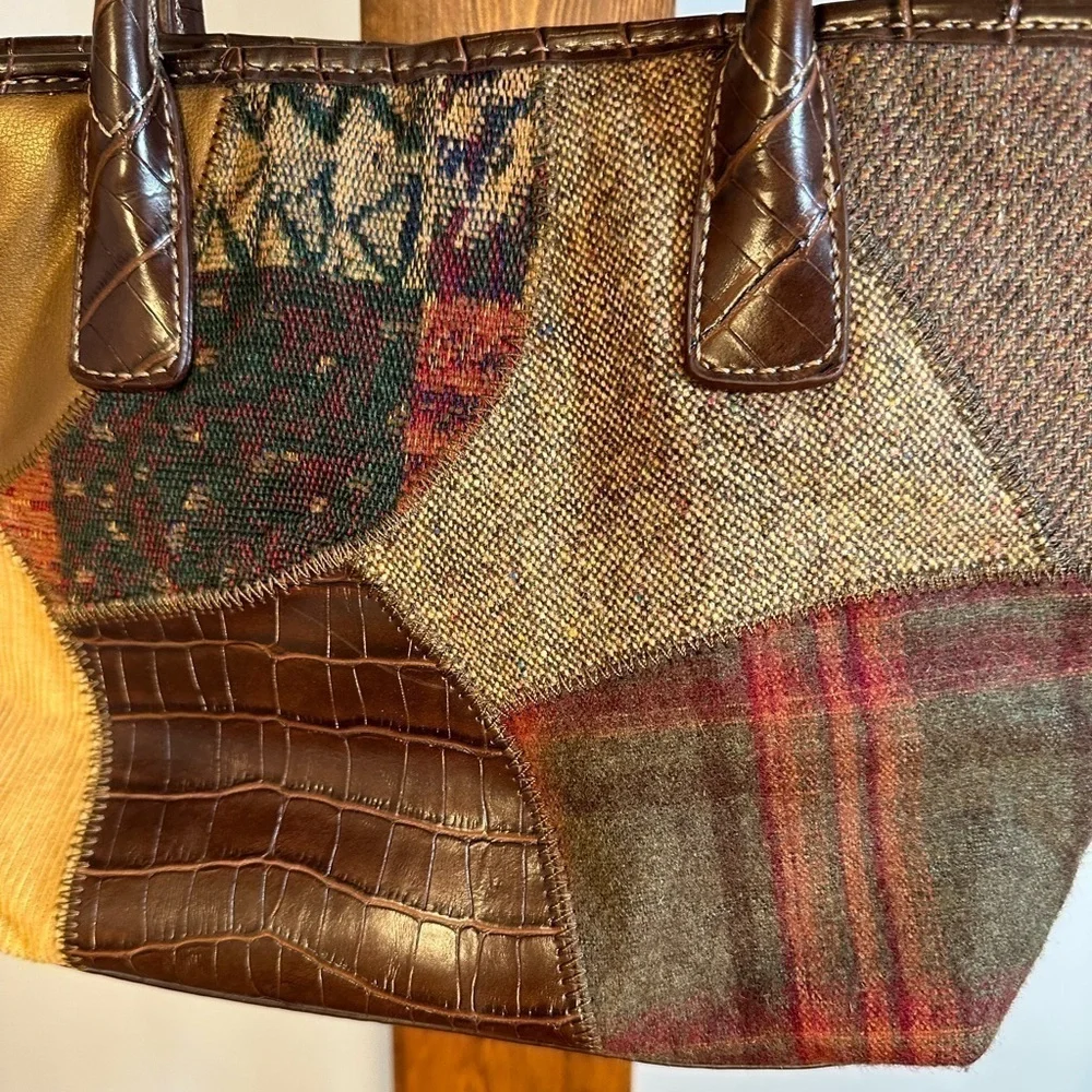 Womens Small Hobo Patchwork Leather Corduroy Plaid Tweed Handbag Purse Pockets